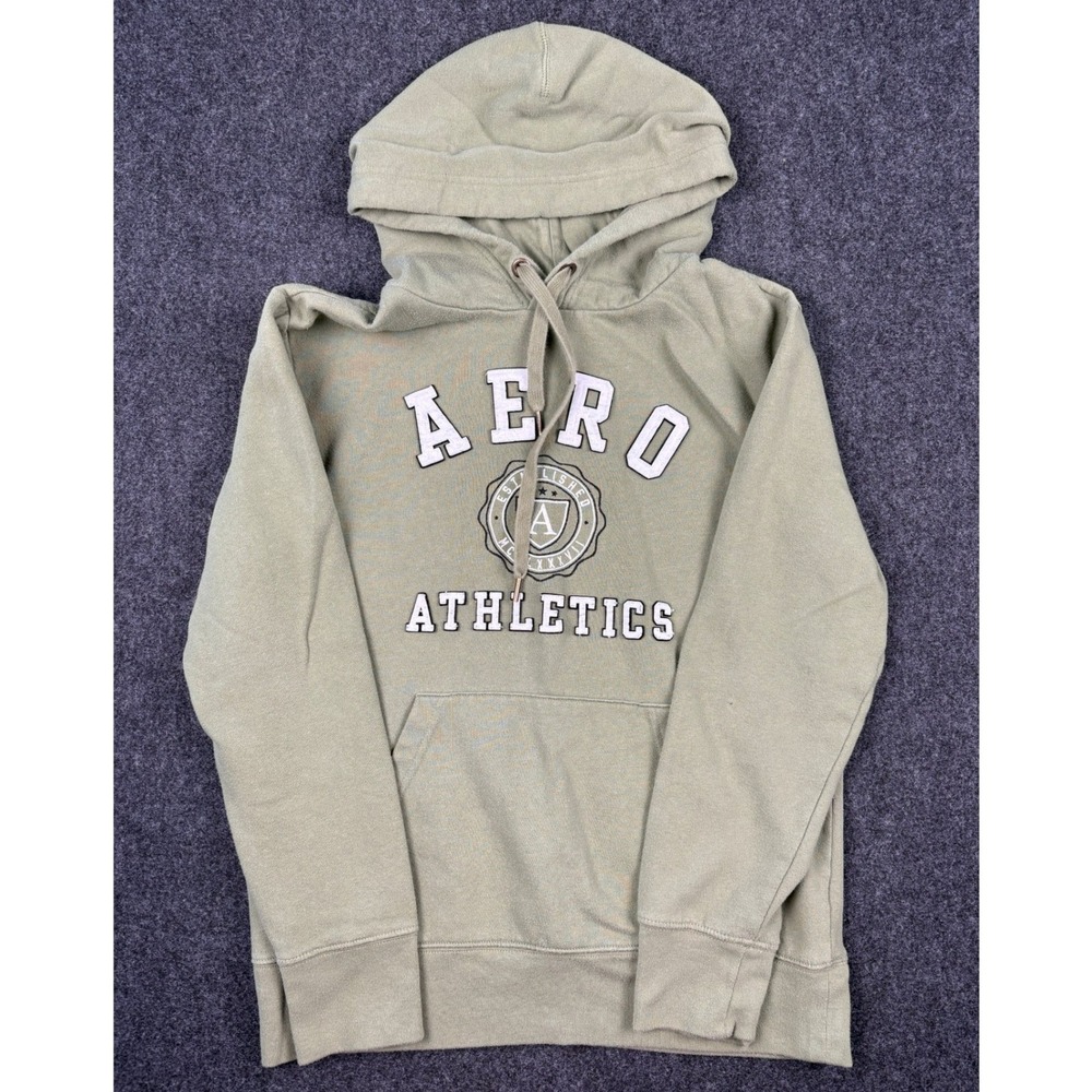 Aeropostale Aero Athletics Hoodie Mens Medium Olive Green Pullover Sweatshirt